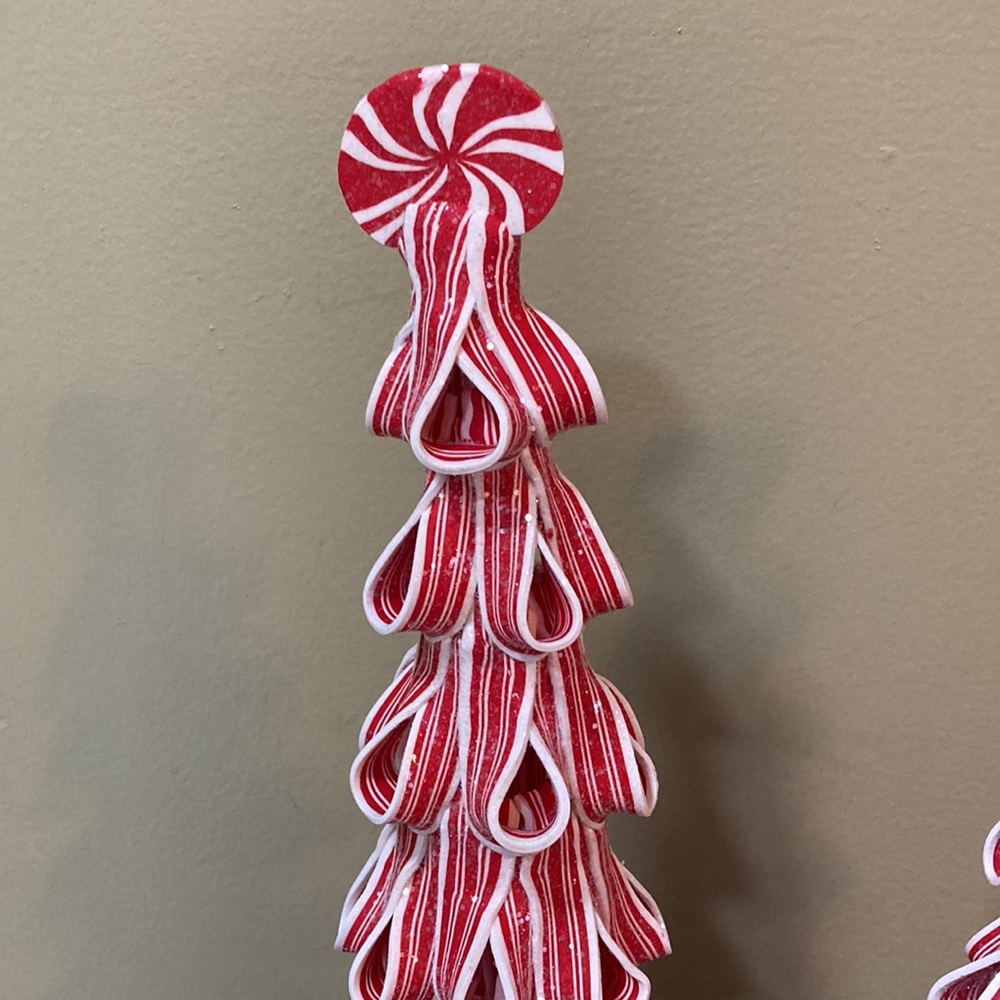 HOLIDAY TIME PEPPERMINT RIBBON TREES SET OF 2 - Picture 11 of 16